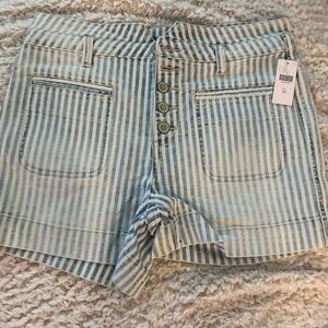 Striped Blue Denim Women's Shorts